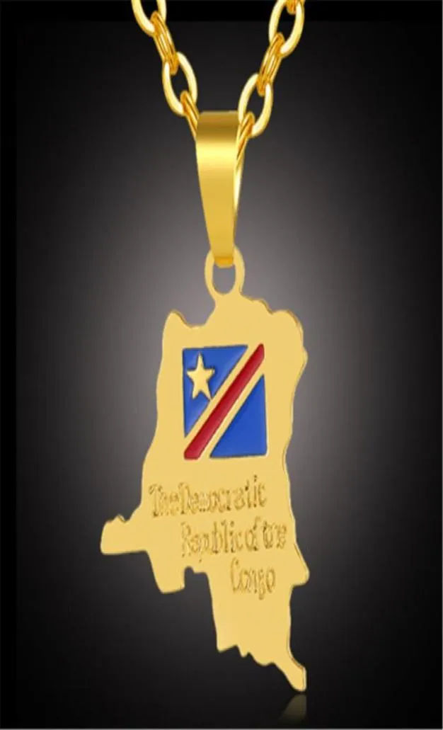 Pendant Necklaces QIAMNI Hip Hop Africa Democratic Republic Of The Congo Map DRC Necklace Chain Ethnic Jewelry For Women Men Homet5628184