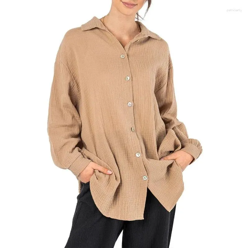 Women's Blouses Office Lady Button Clothes Autumn Loose Fashion Solid Color Shirt Women V-neck Long Puff Sleeve Folds Tops 29084
