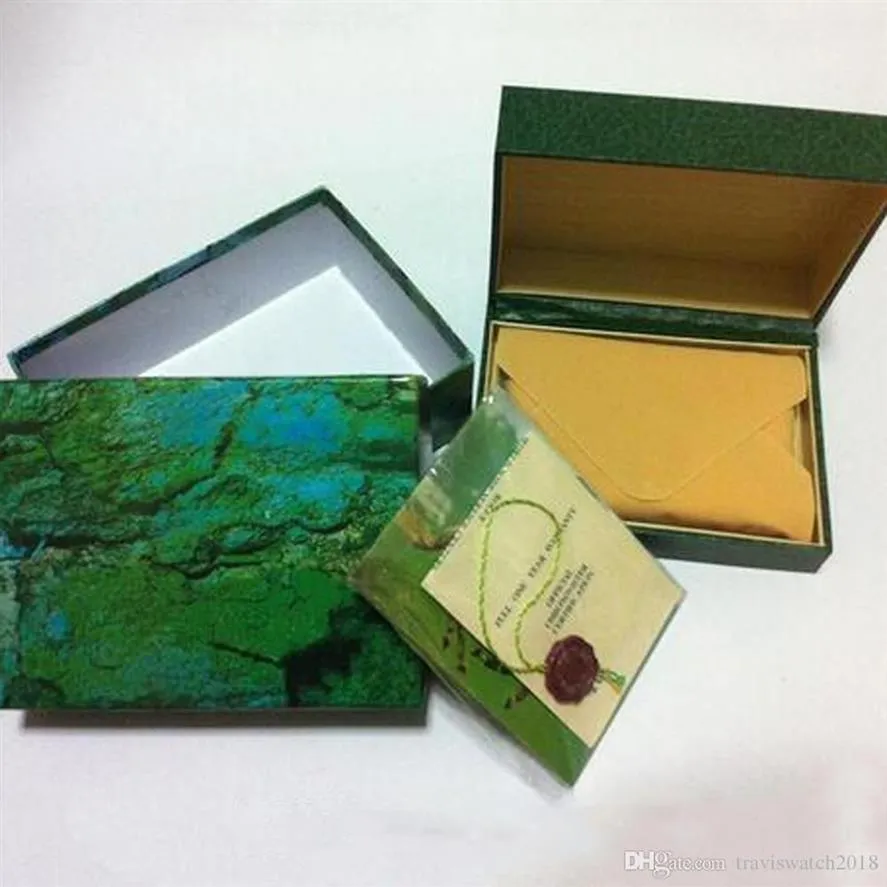 Nieuwe horlogebox Heren Women Watch Boxes Inner Outer Womans kijkt dozen Men PolsWatch Green Box Booklet Card254O