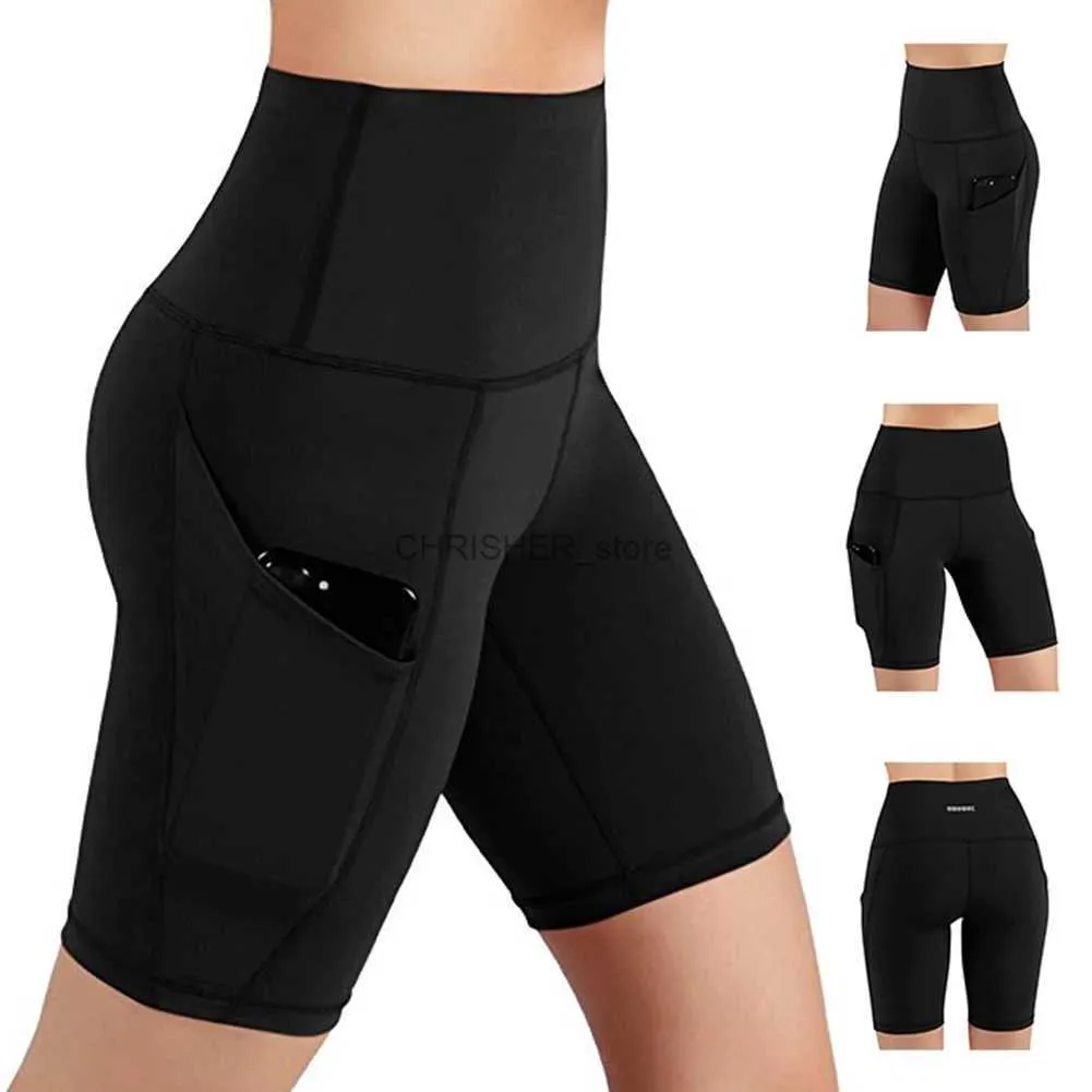 Tenue de yoga 4 couleurs shorts de yoga femmes pochette haute taille solide skinny bodycon fitness gym courir cyclisme court décontracté sexy shortsl231221