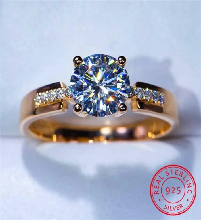 أنثى فاخرة Solitaire Round Zircon Ring 925 Sterling Silver Rose Gold Wedding Rings Rings Love Engagement Rings for Women P08185258208