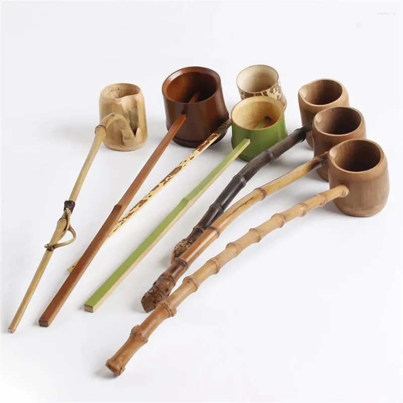 Cuillères à thé en bambou fait à la main, service à thé de Sauna, à Long manche, rétro pour chambre, ensemble d'outils de cuisine ménagers, accessoires