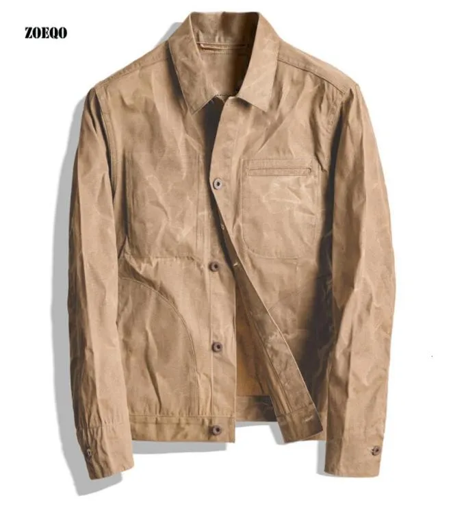 Nowa wysokiej jakości męska kurtka i płaszcz American Retro Heavy Oil Wax Canvas Khaki Kurtka Klasyczna podwójna krojona kurtka Mężczyźni Y1913903808