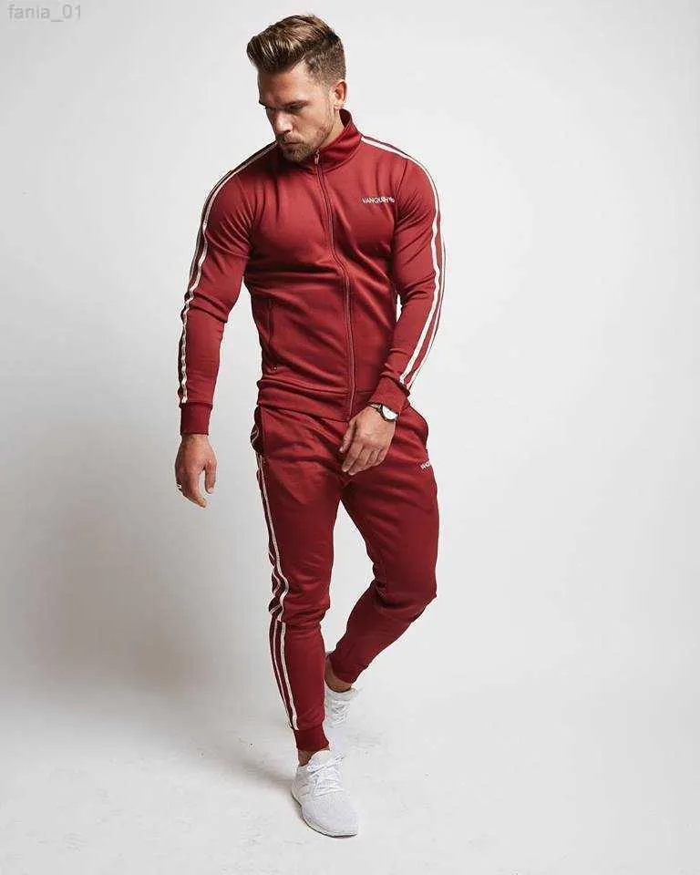 Suisses de survêtement Jogger Mens Slim Gym Costumes Côté Hoodies à glissière à glissière