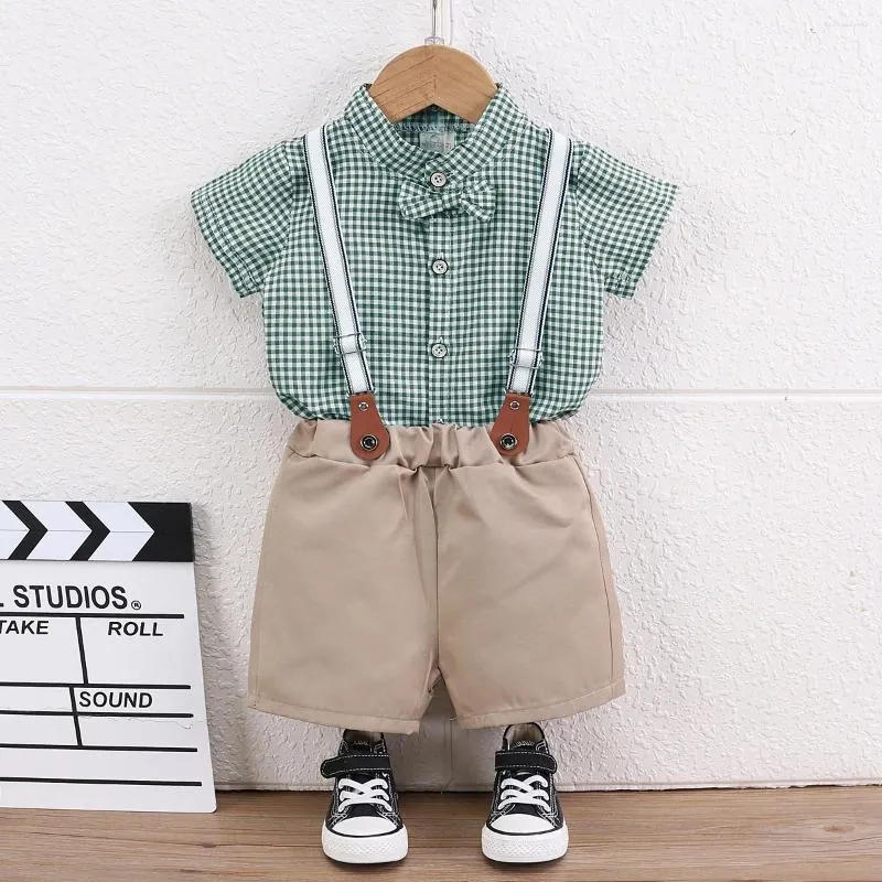 Clothing Sets Summer Baby Boy Clothes 2024 Korean Plaid Short Sleeve T-shirts And Overalls 1st Boys Birthday Outfits Kids Bebes Jogging
