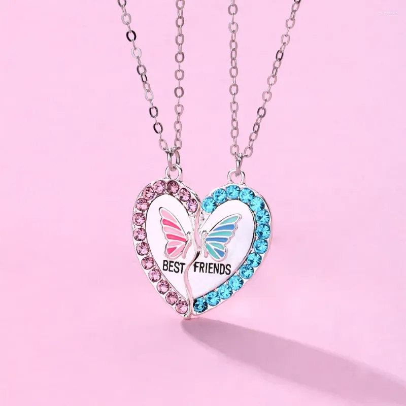 Pendant Necklaces 2pcs/set Fashion Butterfly Heart For Women Girls Rhinestone BFF Friendship Friends Necklace Jewelry Gifts