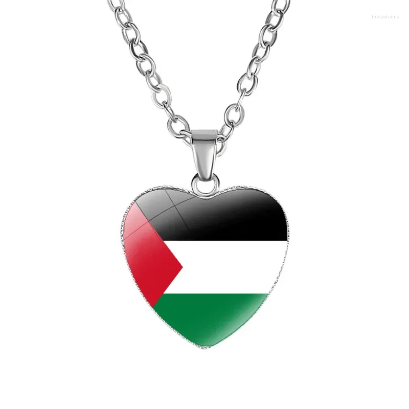 Chains Palestine Flag Po Glass Necklace Cabochon Heart Moon Pendant Chain Choker Jewelry For Men Women Gift
