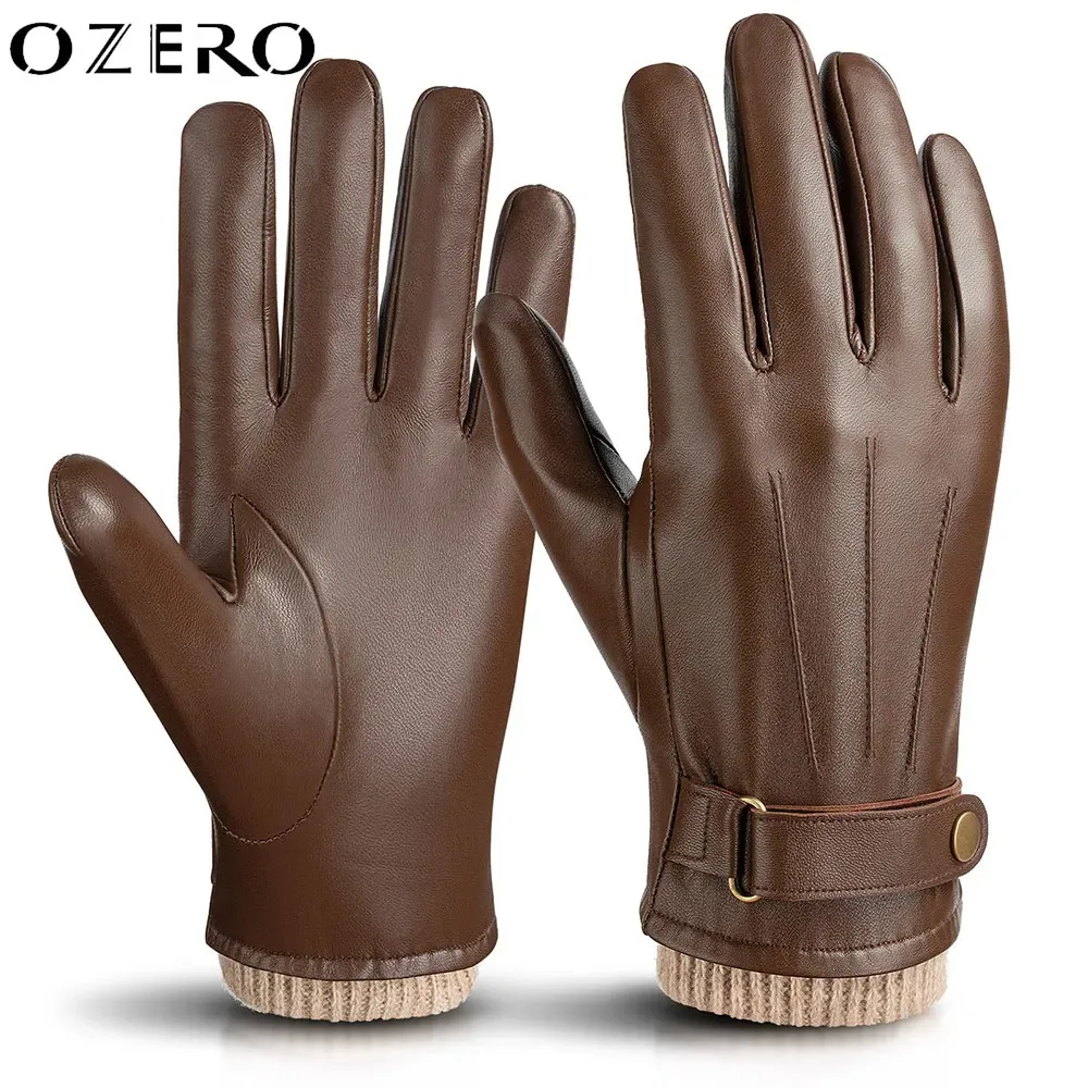 OZERO Mens Fashion Warm Gloves Genuine Leather Touchscreen Waterproof Winter Business Driving Sports Full Finger Gloves 5022 231221