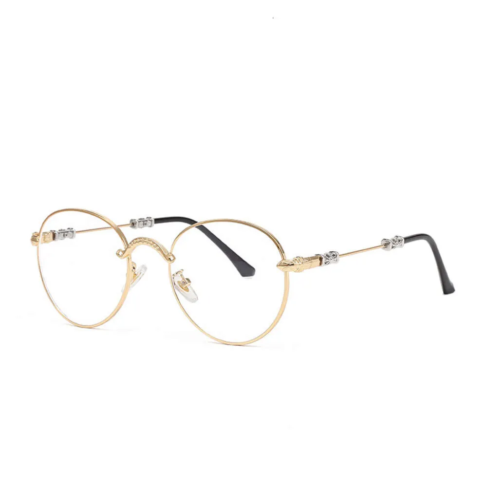 Designer-Ch-Kreuz-Brillengestell, verchromt, Marken-Sonnenbrille, rund, vielseitig, geschäftlich, goldfarben, für Herren und Damen, Leseherz, luxuriöse, hochwertige Brillengestelle U7q2