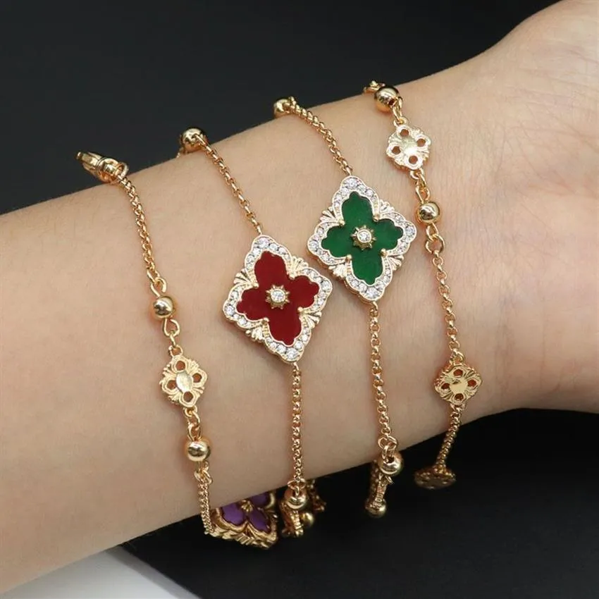 18k Gold Clover Designer Charm Armband Italien Luxury Brand Elegant Mother Pearl 4 Leaf Flower Sweet Armband Bangle With Shining 291y