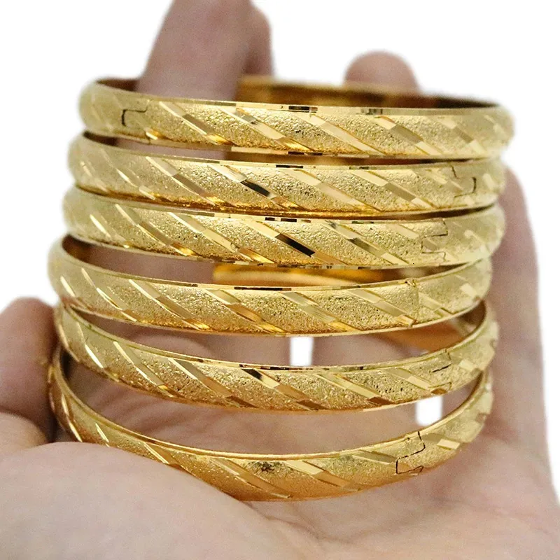 6PcsLot Dubai Gold Bangles for Women Men 24k Color Ethiopian Bracelets African Jewelry Saudi Arabic Wedding Bride Gift 231221