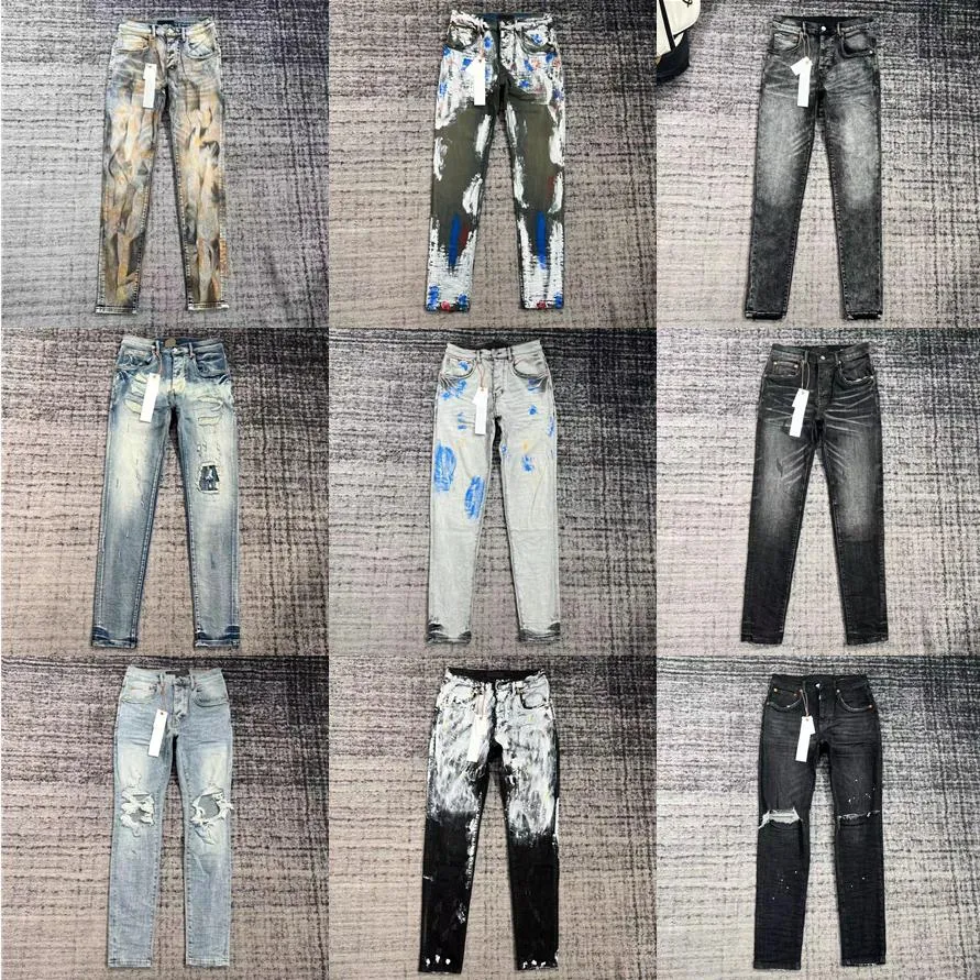 Lila Designer-Herren-Jeans von Ksubi Jens, zerrissen, gerade, normale Jeans, Hip-Hop-Taille, verwaschen, alte, lange, schwarze, gestapelte Jeans