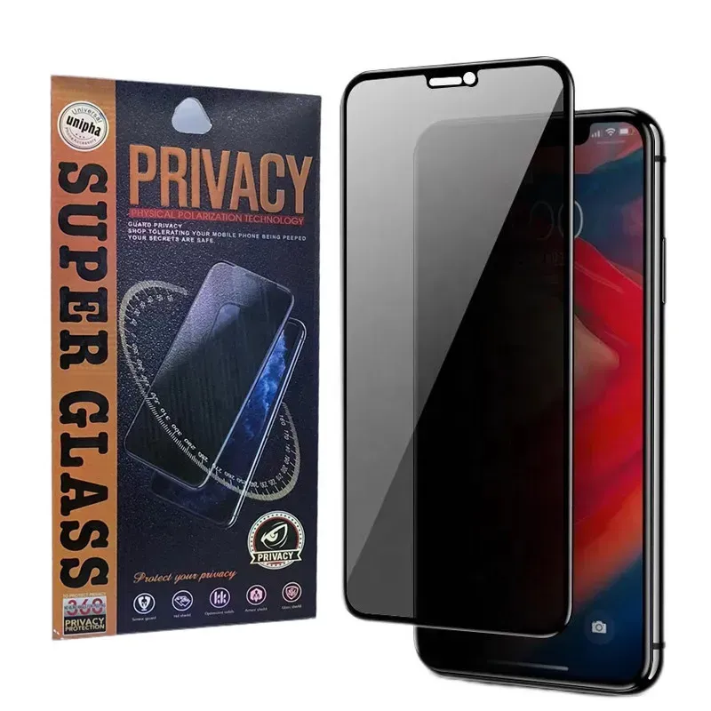 Vetro temperato Spartan Privacy per Samsung S23 Plus s22 s21 iPhone 15 15 Pro 15 Plus 14 13 Pro Max XS Xr 6 7 8 Plus Proteggi schermo 2.5D anti-spia con confezione