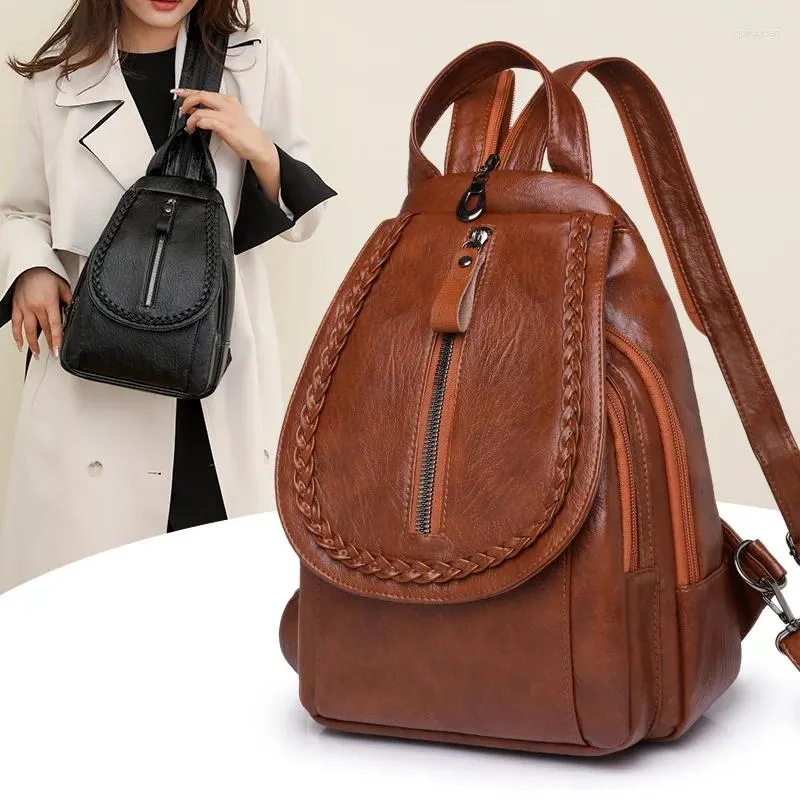 Mochilas escolares a la moda para mujer, mochilas pequeñas de cuero Pu suave para niñas y adolescentes, bolso de hombro femenino, mochila para el pecho