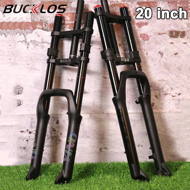 BUCKLOS Suspension Fork 20 Air 140mm Single Double Shoulder MTB 20 Inch Snow Electric Fat Bike Part Aluminum Black