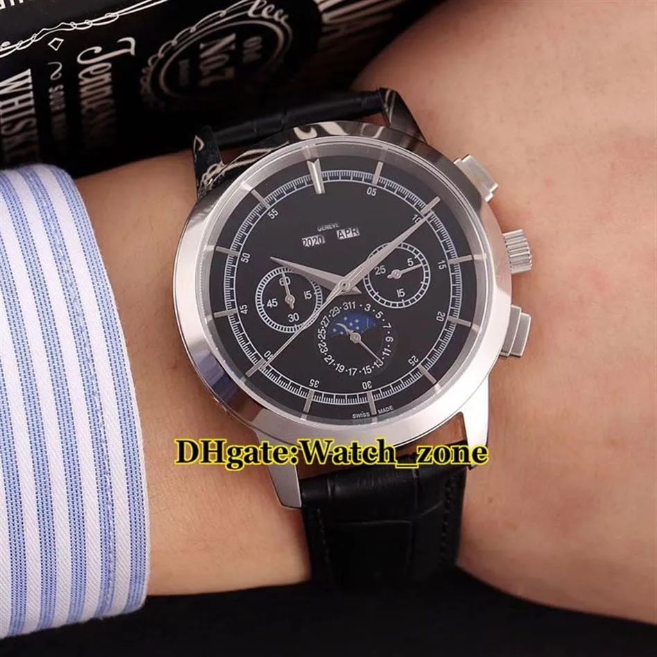 Nowa tradycja Kalendarza Pertewalual 5000t 000p Czarna tarcza Księżyc Faza Automatyczna męska zegarek skórzany pasek Wysokiej jakości Watch2064