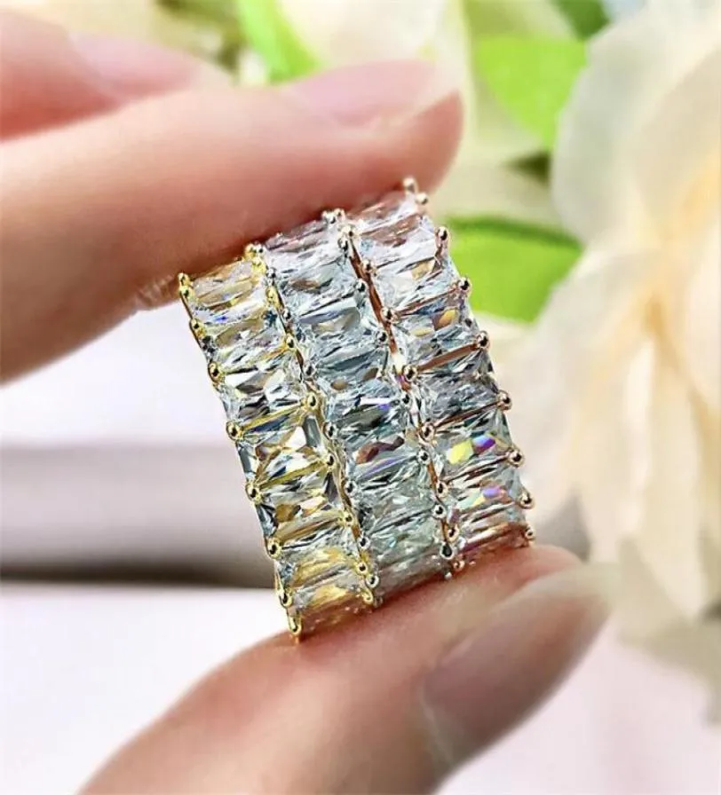 Choucong Brand Wedding Rings Simple Fashion Jewelry Top verkopen 925 Silver Radiant Cut White Topaz CZ Diamond Eternity Women Engageme9896191