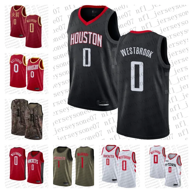 Custom Mens women youth kids''Houston''Rockets''0 Russell''Westbrook 1 Tracy''McGrady Green camo black white blue red retro basketball jersey