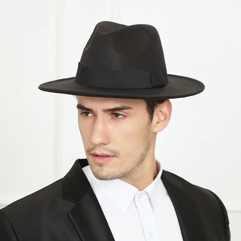 Wide Brim Simple Church Derby Top Hat Panama Solid Felt Fedoras Hats for Men Women Artificial Wool Blend Jazz Cap