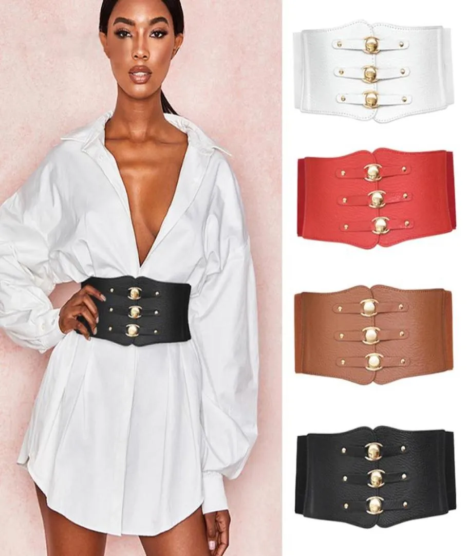 Belts Super Wide Waist Belt For Women PU Leather Slimming Body Ladies Dress Elastic White Black Corset Female Waistband6802982