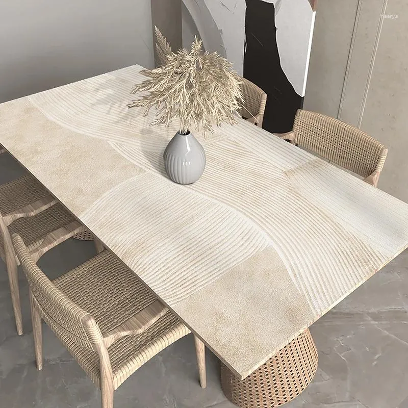 Tapis de Table imperméable à l'huile, tapis de salle à manger, bureau de cuisine, coussin en cuir Pvc, nappe antidérapante, maison Beige, sans lavage, isolant thermique