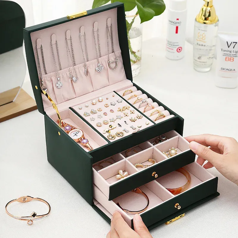 Bloong Layers Jewelry Organizer Box 절묘한 여자 여자 여자 선물 디스플레이 홀더 귀걸이 링 목걸이 저장 231220