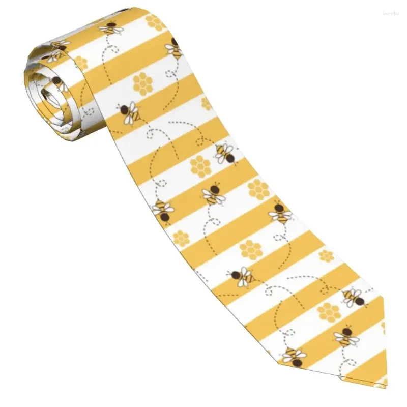 Bow Ties Bee Cartoons and Honeycomb Yellow White Stripe Slipsar Män kvinnor Polyester 8 cm Neck slips Slim Wide Shirt Accessories