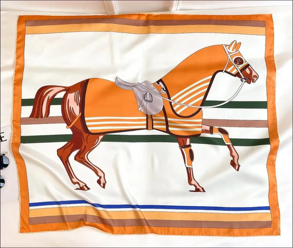 Horse afdrukken Zijde sjaal met handrol randen dames satijnen sjaals vierkant 90x90 designer hoofd sjaals voor vrouwen 90cm2347615