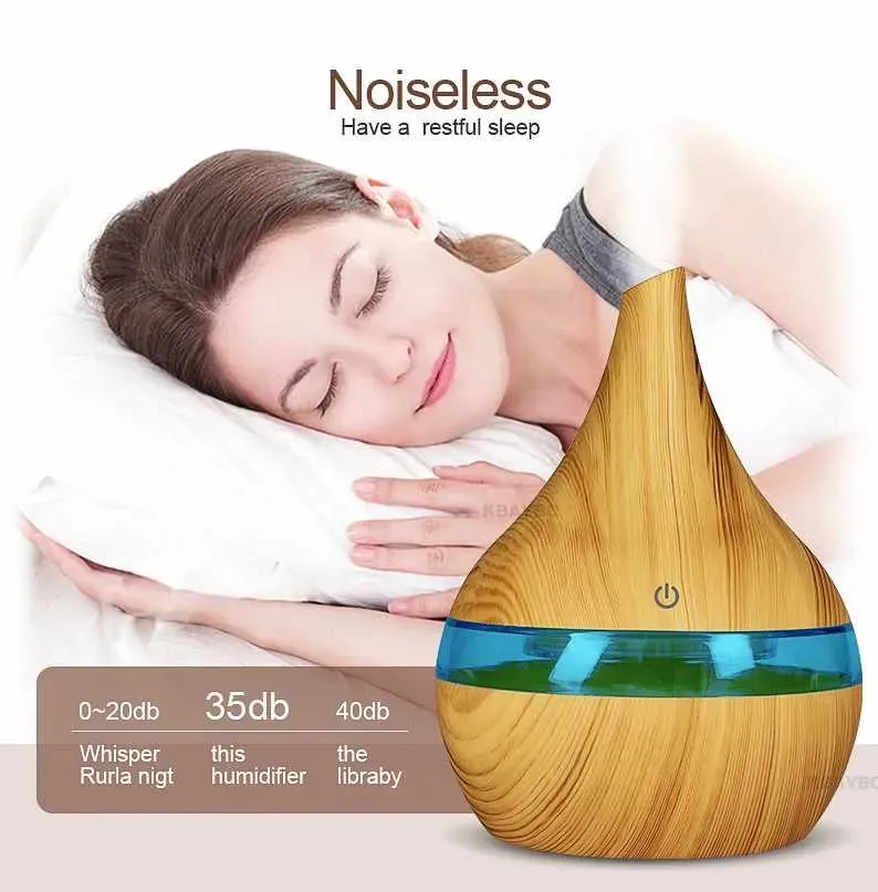 Aromaterapia all'ingrosso 300ml USB elettrico Aroma diffusore d'aria legno Umidificatore ad ultrasuoni Olio essenziale Aromaterapia creatore di nebbia fredda per la casa