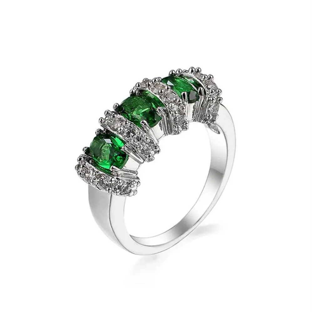 Luckyshine Friend Gift deslumbrando Full Fire Green Quartz Ring 925 Sterling Silver Plated for Women CZ Zircon Rings Russia American A265G