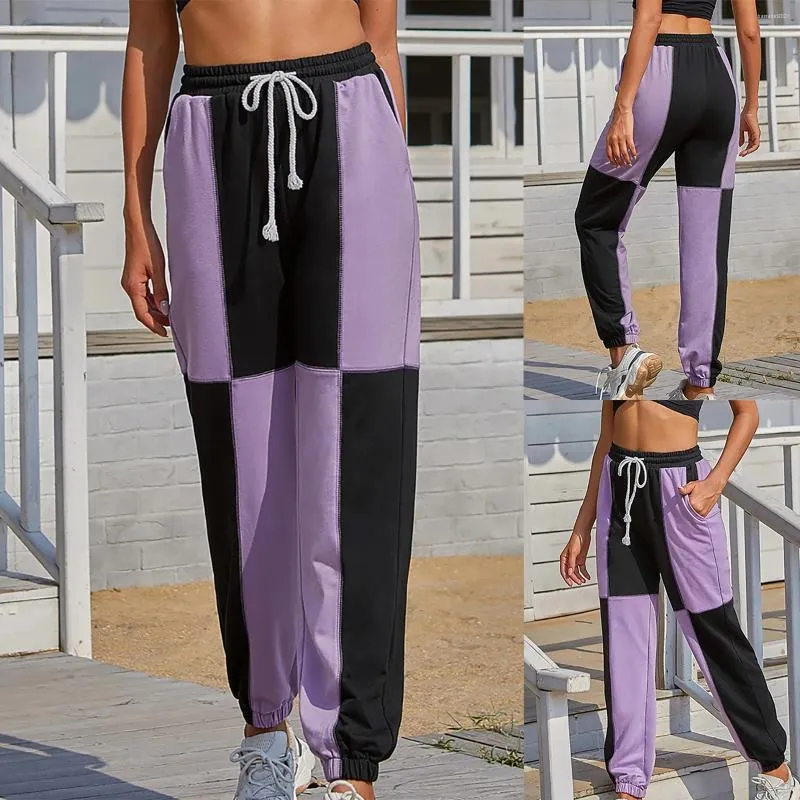 Pantaloni da donna Moda donna in pile abbinato ai colori per donna 2023 Pantaloni sportivi dritti a vita alta casual Abbigliamento femminile
