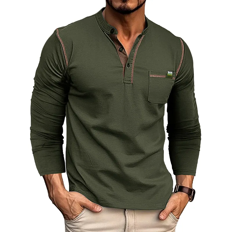 Lu Men Henry Shirts Långärmad t-shirt Mens Style Top Autumn Clothes Training Elastic LL23523