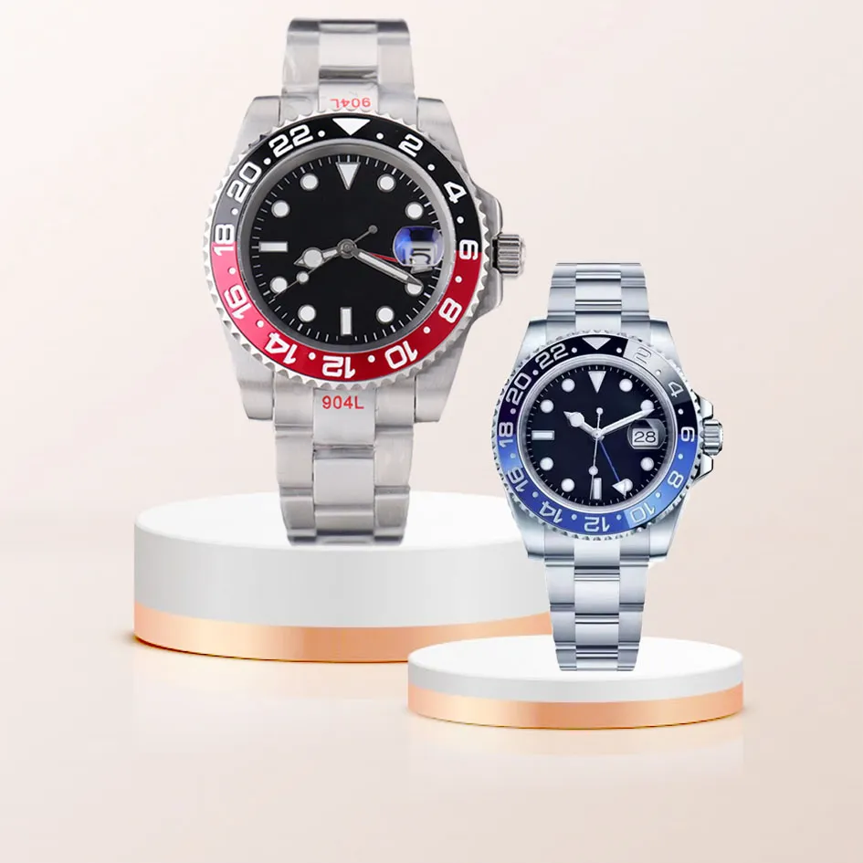 Man marka luksusowy zegarek automatyczny ceramiczny pierścień mechaniczny męski zegarek sportowy Niebieski czarny szafir szklisty zegarki 904L Zegar kalendarza ze stali nierdzewnej AAA+