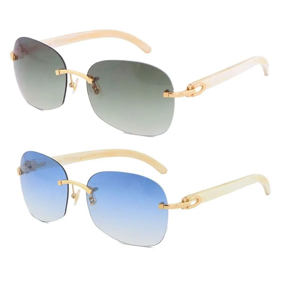 Vente de lunettes de soleil sans bord 8100908 blanc véritable corne naturelle Gold Metal Cadre de soleil Fashion Buffalo de haute qualité AC327K