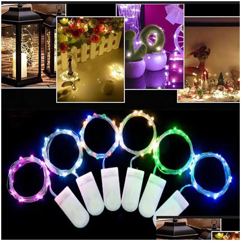 Cordas LED 2M 20 Luzes de Fada String Estrelado Cr2032 Botão Bateria Operado Sier Natal Halloween Decoração Festa de Casamento Luz Dhxtw