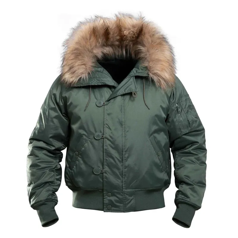 Veste tactique à capuche avec col en fourrure d'hiver pour hommes, pilote volant, bombardier militaire épais, Parka multi-poches pour l'extérieur, N2B 231220