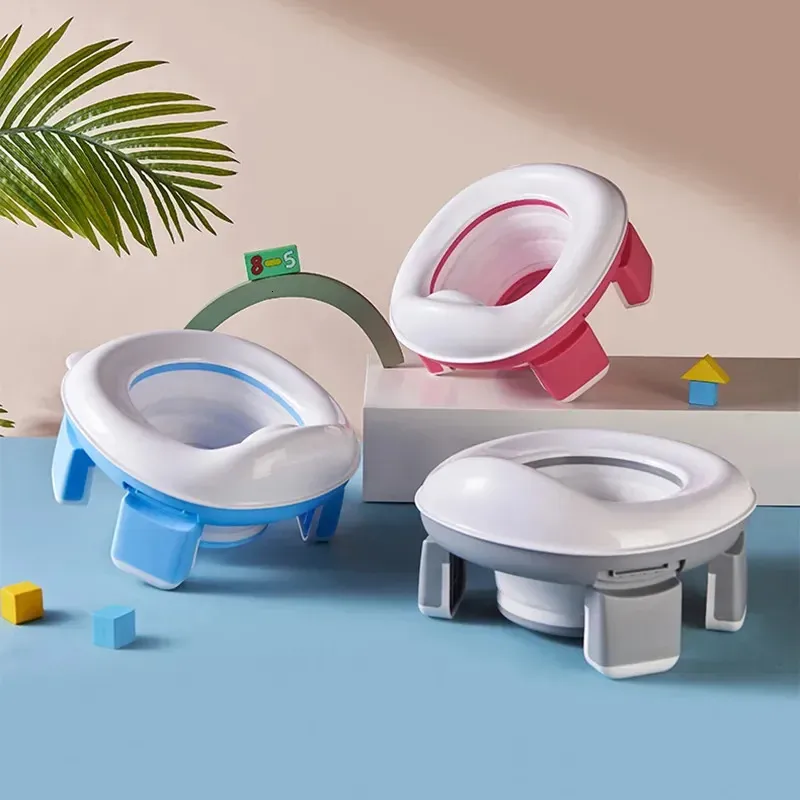 3 en 1 siège de toilettes de voyage pliable enfant bleu pot avec sacs pour bébé pot portable de formation en silicone 231221