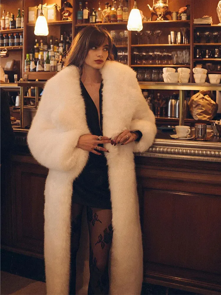 Chic Winter Women s Long Faux Fur Coat Elegant High Streetwear Cardigan