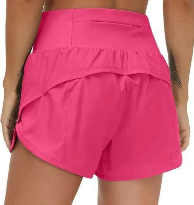 Roupas lu18 acelerar shorts secagem rápida respirável esportes hotty quente curto feminino fitness falso duas peças à prova de luz forrado yoga leggings r