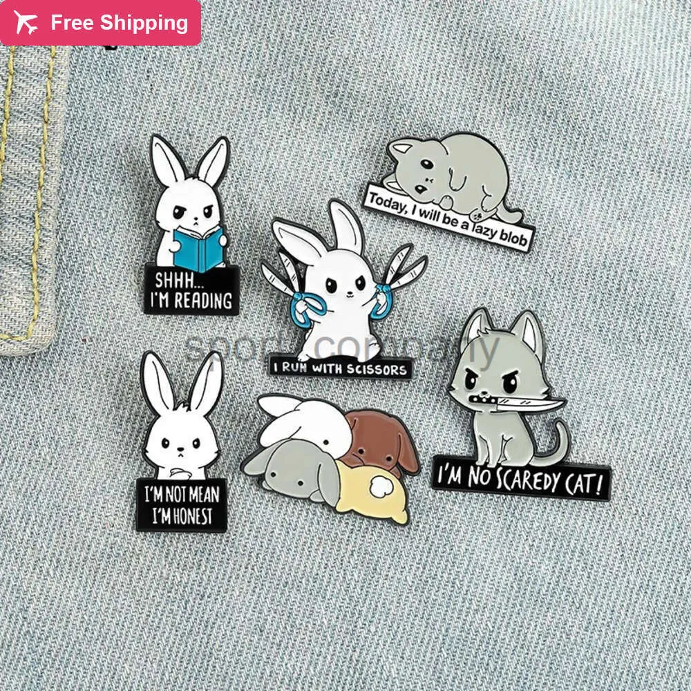 Funny Rabbit Enamel Brooch Naughty Reading Scissors Serious Hamster Fashion Lapel Pin Metal Badge Punk Clothes Jewelry