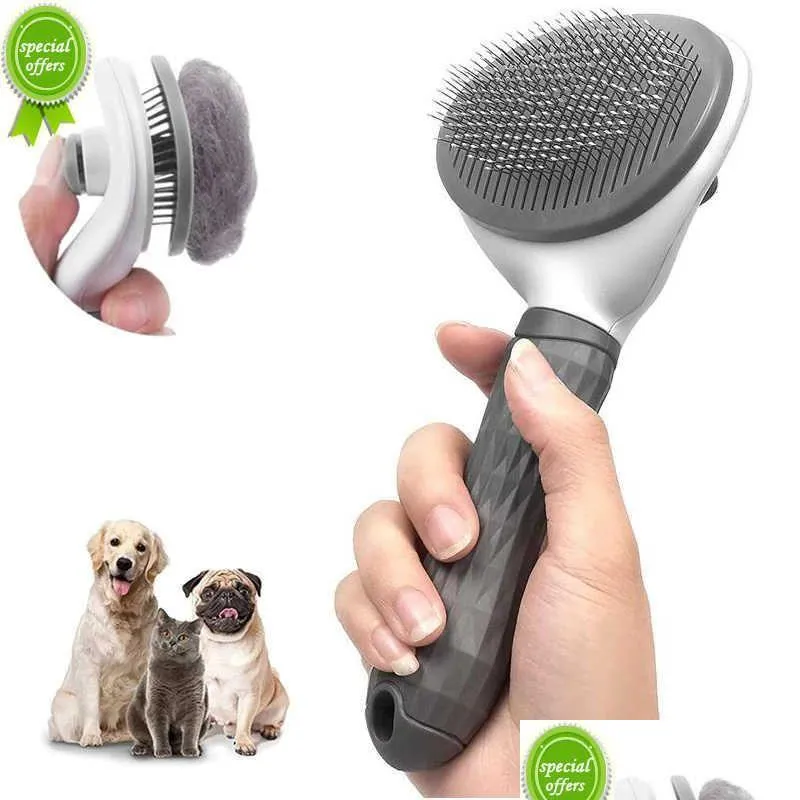 Peluquería para perros Peine para mascotas Aguja de acero inoxidable y eliminación de pelo de gato Limpieza flotante Belleza Cuidado de la piel Cepillo Drop Entrega Home Garden DHS4J