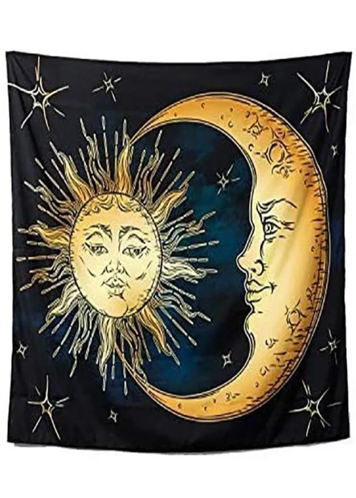 Tapisserier Tapestry Retro Bohemian Moon and Sun vardagsrum Exklusiv dekorativ vägg hängande konst horisontell bakgrund8780538