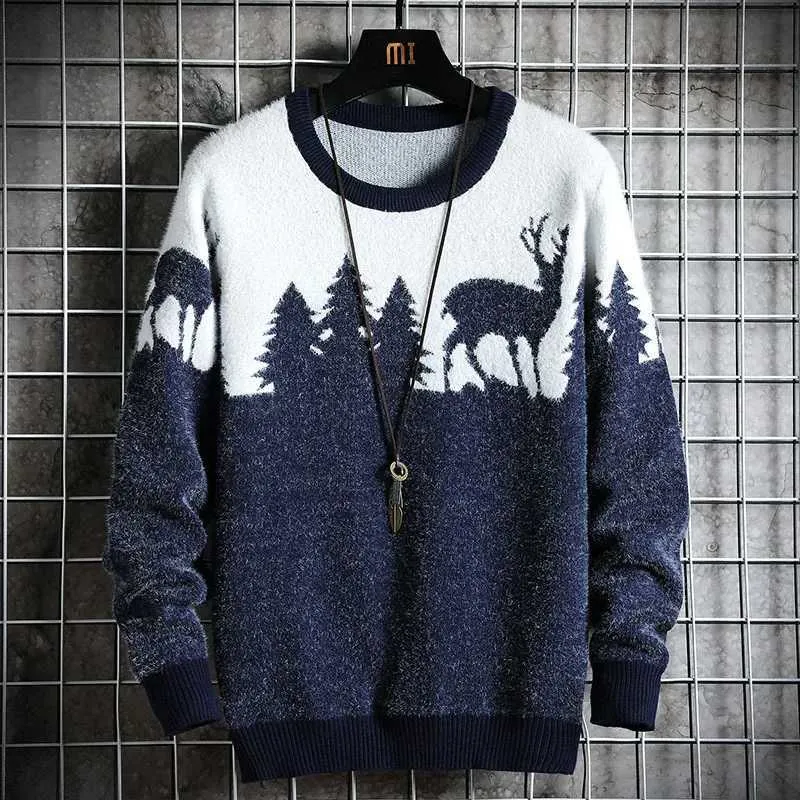 Herrtröjor Autumn Winter Christmas Sweater Men Pullovers hjorttryck Stickade tröjor unisex man kvinna rolig jultröja J231220