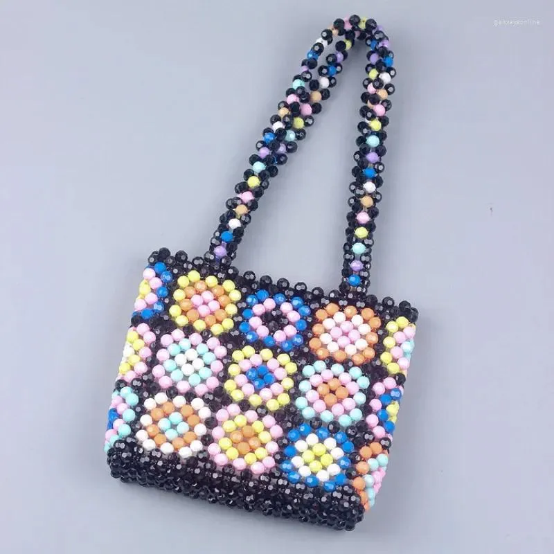 Borse da sera Borsa da donna in stile etnico intrecciata a mano con perline Design Contrasto di colore Donna Boemia Spalla colorata fatta a mano Spiaggia estiva