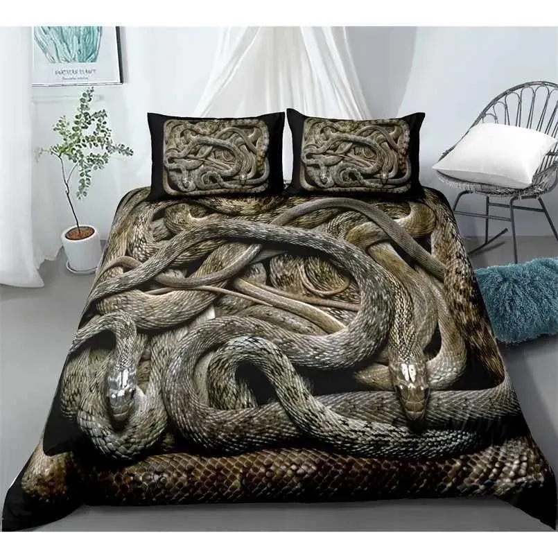 Zestawy zestawy pościeli 3D Zestaw pościeli w stylu węża do sypialni miękka kołdra na łóżku do łóżka lniana krocza i poduszka 22