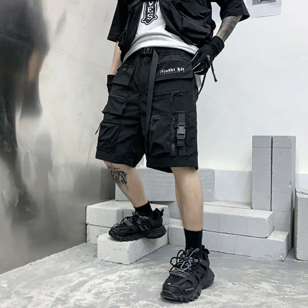 2022 Summer Hip Hop Men Tactical Functional Shorts Multi Pockets Streetwear Pantalons courts Techwear Black WB789