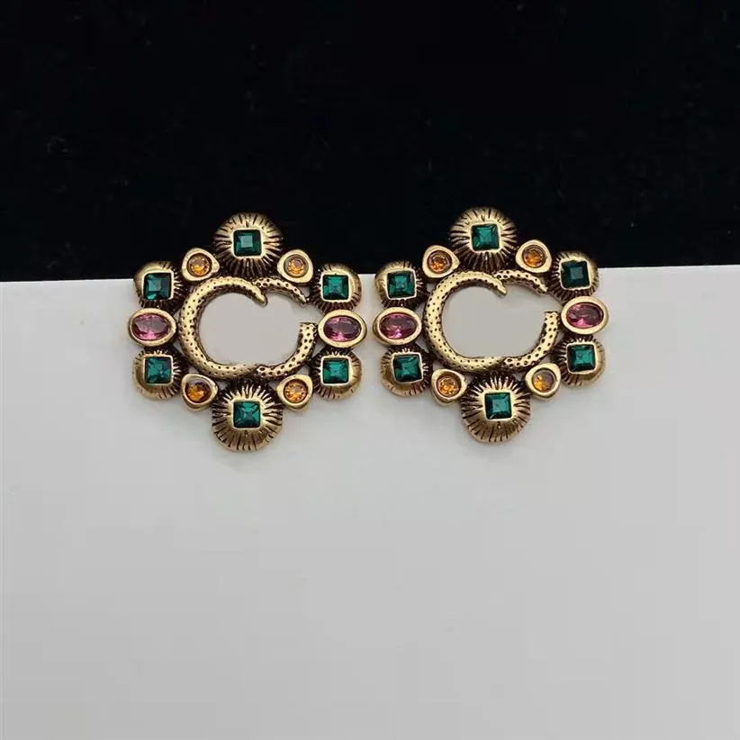 2022 nova moda carta brincos aretes orecchini senhoras diamantes coloridos gemas marca designer earring2737