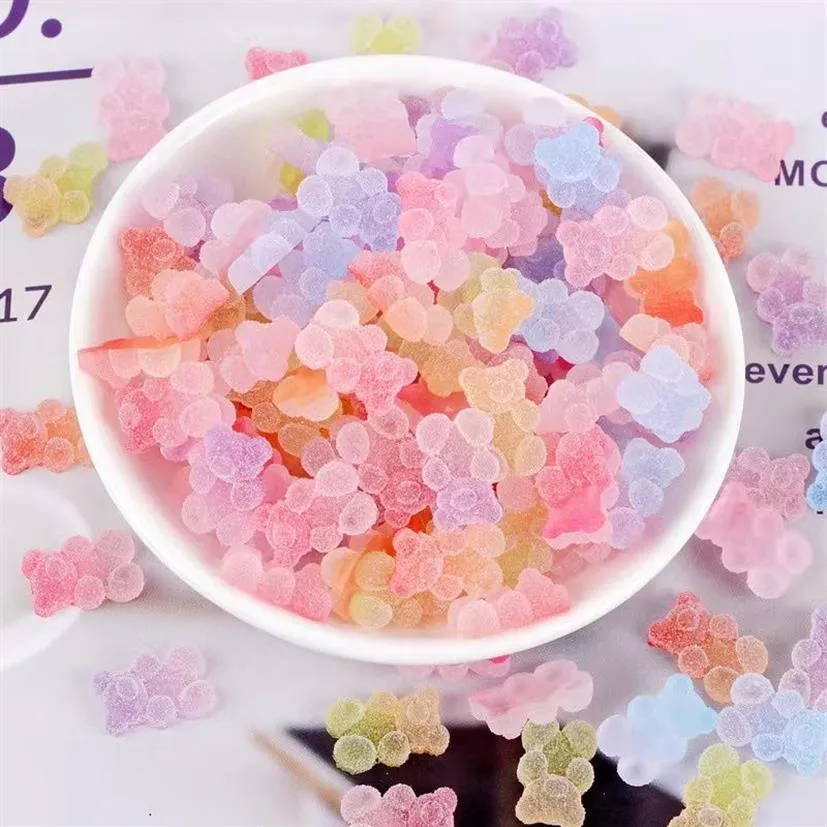 30 stcs Gummy Bear Beads Components Cabochon Simulation Sugar Jelly Bears Cub Charms Flatback Glitter Resin Crafts voor doe -het -zelf sieraden M301i