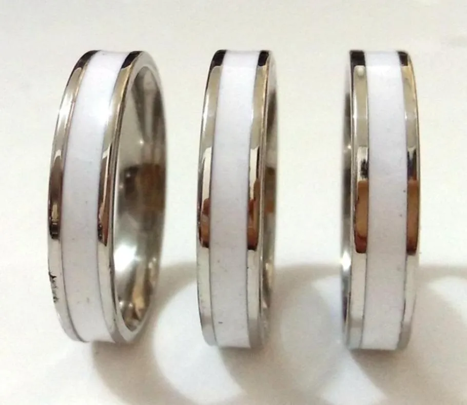 30st Män kvinnor 4mm charm elegant ring klassisk rostfritt stål ring vit emalj rostfritt stål komfält ring bithday gåva part7393293