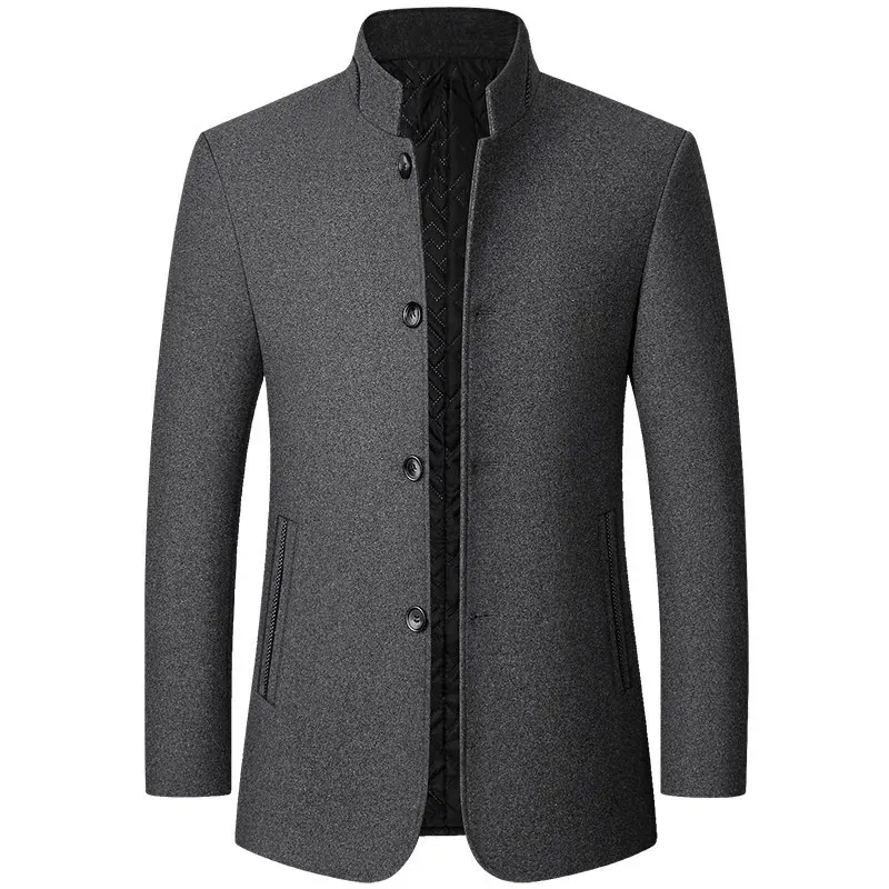 Men's Woolen Blazer Jacket Coats Stand-up Collar Suit Chinese Style Slim Fit Male Casual Busines Cardigans Blends Long Coat 231221